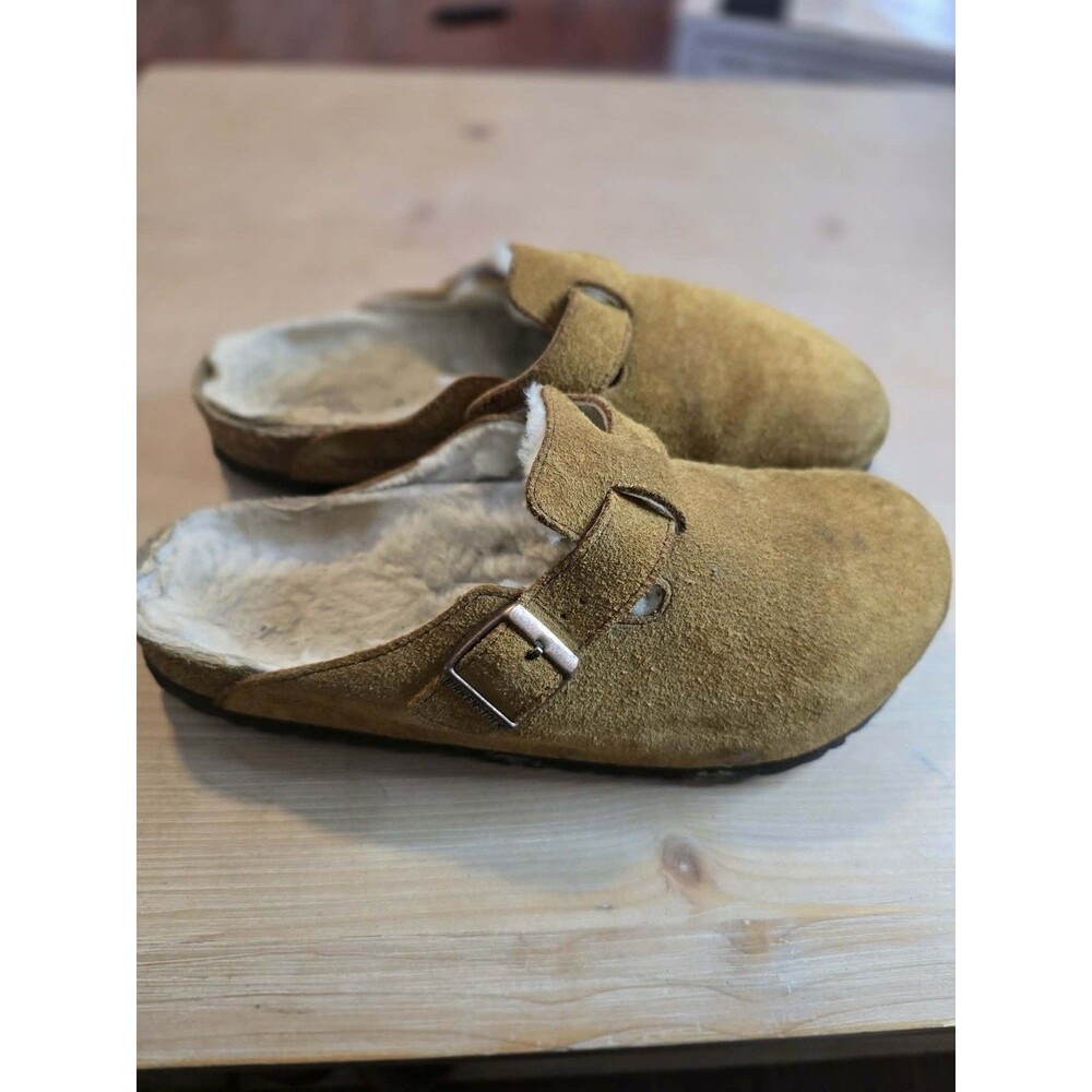 Birkenstock Boston Shearling Suede Leather Fur Lined Clog Shoes Mink Women's 42